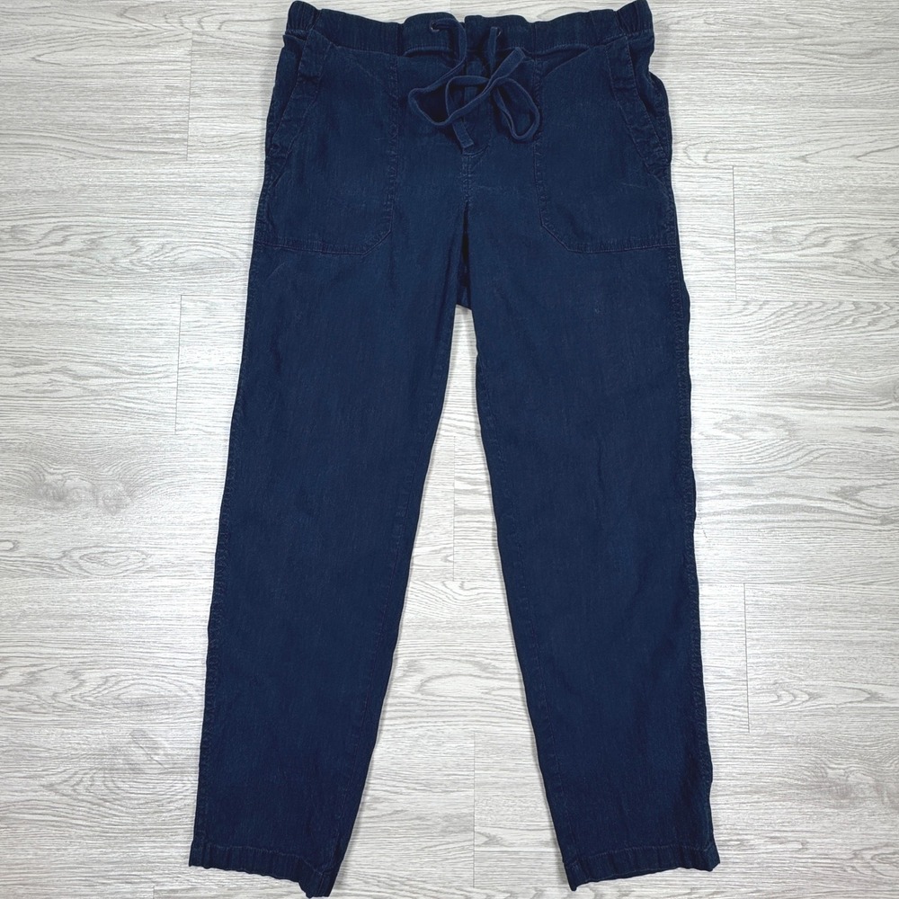 Lou & Grey Women's Pants Navy Blue Size M Linen Blend Drawstring Waist Casual